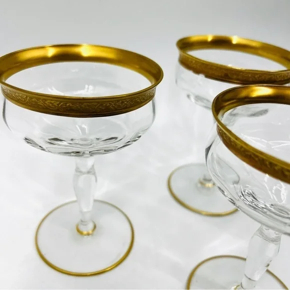 Set of 4 Vintage Minton Tiffin-Franciscan Champagne 4 Ounces Gold Rim Glasses - Picture 3 of 14